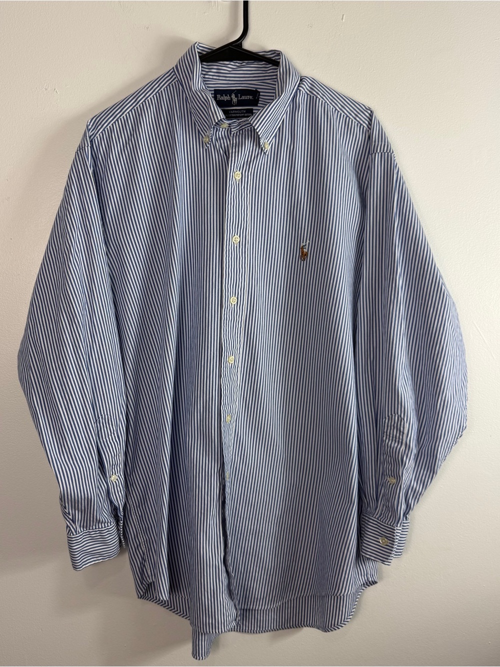 Ralph Lauren Yarmouth Shirt Men 16.5-33 Blue Stripe Pinpoint Oxford Button Down